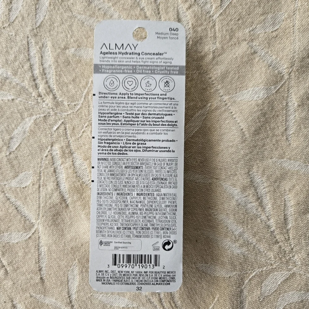 Almay Ageless Hydrating Liquid Concealer Hyaluronic Acid 040 Medium Deep